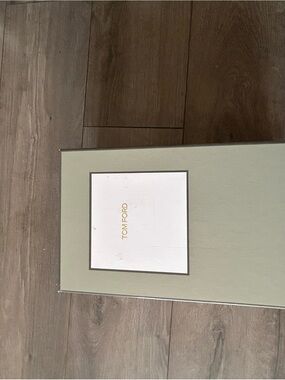 Tom Ford Sage Green Shoe Box with White Label and Gold Logo